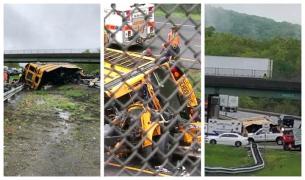 Imagini de coșmar! Un autobuz cu 46 de elevi s-a ciocnit violent cu o mașină de gunoi pe o autostradă din SUA