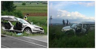 Primele imagini ale cumplitului accident de la Jibou în care patru tinere au murit pe loc. Trei fete au fost aruncate din mașină în urma impactului cu trenul