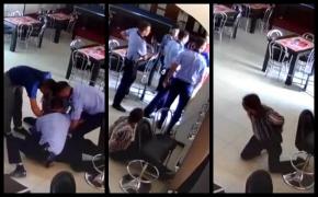 Trei poliţişti din Berbeşti, Vâlcea, au pus la pământ un cetăţean, la bar, l-au imobilizat şi apoi l-au lăsat singur, pe jos, cu cătuşele la mâini (video)