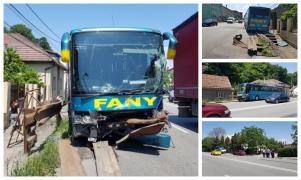 Accident incredibil la Dej, în apropierea unei benzinării. 2 autocare au spulberat totul în calea lor