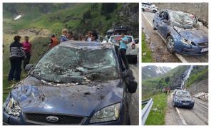 Cădere masivă de pietre pe Transfăgărăşan, femeie rănită, maşină distrusă