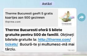 Țeapă cu bilete la Therme București! Ai grijă dacă primești acest mesaj pe WhatsApp