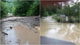 Drum naţional distrus de viitură, maşină luată de ape la Ciuruleasa (Video)