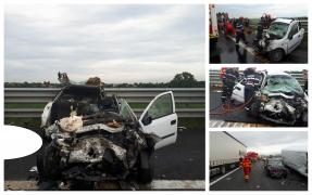 Primele imagini de la carnagiul de pe A1. 4 morţi şi 3 răniţi grav, după ce un şofer de 70 de ani a intrat pe contrasens (Video)