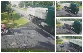 Momentul impactului dintre un motociclist şi camion, la Timiş (Video)