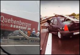 Un șofer de TIR a rupt parapetul pe autostrada A1 şi a intrat pe contrasens, lovind un alt autoturism (Video)