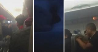 Scene din avionul care a luat foc