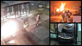 O maşină a luat foc, după ce a intrat cu viteză în sediul redacţiei unui ziar din Amsterdam. Şoferul a fugit