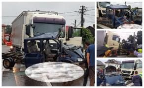 Accident devastator la Milişăuţi, 1 mort şi 3 răniţi în stare critică. Pe o ploaie torenţială, un TIR a spulberat o camionetă