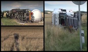 Un şofer român, implicat într-un accident spectaculos în Slovacia. Motivul teribil pentru care a răsturnat pe câmp cisterna de 20 de tone (video)