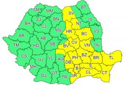 Cod galben de vreme severă imediată. Sunt vizate 18 judeţe, fenomene meteo de intensitate crescută