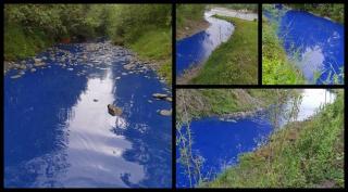 Imagini cu un pârâu colorat în albastru, într-un sat din Dâmboviţa, surprinse de un localnic. "Cine oare este vinovat? Nu se sesizează nimeni?" (Video)