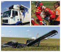 Un avion s-a prăbuşit peste un camion la Galaţi şi apoi a luat foc