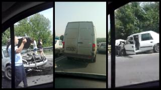 Accident grav DN 6, în Giurgiu. Un șofer a intrat pe contrasens și a lovit trei mașini (Foto, Video)