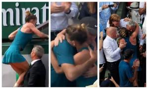 Video emoționant la Roland Garros. Simona Halep s-a cățărat în tribunele de la French Open, pentru a-și îmbrățișa familia și echipa