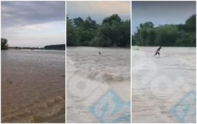 Un barbat e luat de viitura in Dambovita