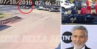 Video cu momentul impactului în accidentul în care George Clooney a intrat cu scuterul într-o maşină. Actorul a ajuns de urgenţă la spital