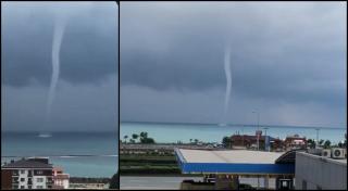 Natura s-a dezlănţuit din nou la Marea Neagră! O trombă uriaşă filmată cum "soarbe" din apa mării