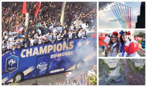 Mai multe avioane au survolat Parisul, formând culorile Franţei.