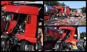 Un TIR românesc a luat foc pe o autostradă în Germania, la câţiva zeci de metri în spatele unui accident între două camioane