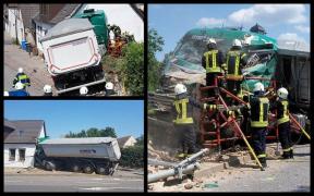 Un şofer de camion a intrat cu basculanta în casa unui alt şofer de camion, în Germania. Imagini teribile de la locul accidentului
