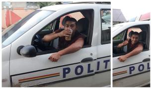 Un tânăr din Teleorman s-a pozat la volanul unei maşini de Poliţie, cu berea în mână
