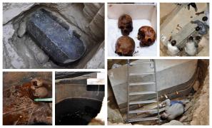 În interiorul sicriului de granit negru, cercetătorii au găsit scheletele a 3 persoane