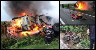 Accident mortal în Ialomiţa. Un camion a luat foc după un impact devastator cu o maşină, lângă Popasul Chirana