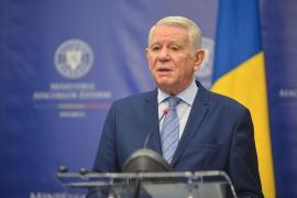 Ministrul Afacerilor Externe, Teodor Melescanu, la o conferinţă de presă