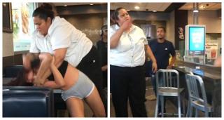 Bătaie ca în filme între fete într-un fast-food din America