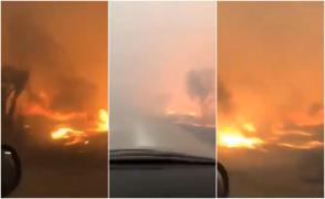 Cursă nebună pentru supraviețuire! Localnici din Mati, înconjurați de flăcări, încearcă disperați să fugă cu mașina de focul ucigaș (Video)