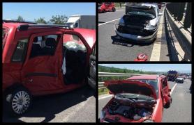 O şoferiţă a întors maşina pe autostradă, între Sebeş şi Sibiu. Două autoturisme au intrat în ea, într-un accident cu 6 victime