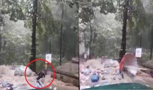 Momentul în care bărbatul e luat de inundaţiile din Kislodovsk