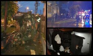 Accident teribil la Cluj, cu două victime încarcerate, una în stare critică. Două maşini au ajuns în gardurile de pe marginea şoselei