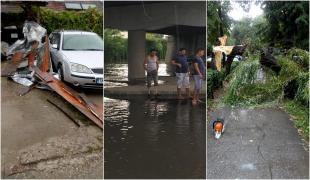 Vijelie puternică în Timișoara! Vântul a smuls tabla de pe Domul Catolic, a doborât copaci și a inundat străzile