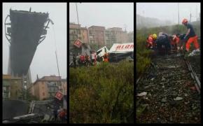 Primele imagini de la locul dezastrului din Italia, unde un pod a căzut peste o autostradă circulată intens (video)