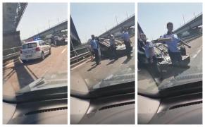 Maşină răsturnată pe A2, pe podul de la Cernavodă