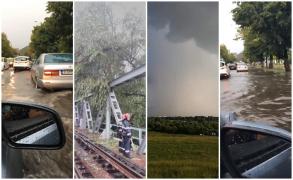 O furtună a făcut ravagii în Râmnicu Vâlcea! Copaci doborâți, străzi inundate, trafic pe calea ferată întrerupt (Video)