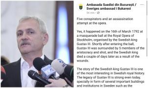 Postare inedită pe contul Ambasadei Suediei la București după ce Liviu Dragnea a vorbit despre o tentativă de asasinat