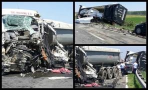 Primele imagini de la accidentul cu două TIR-uri, de la Giurgeni. Şoferul unuia dintre ele a murit pe loc