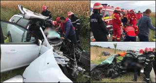 Primele imagini de la cumplitul accident din Vrancea, la Pădureni. Mai mulţi morţi şi răniţi după un impact teribil (Video)