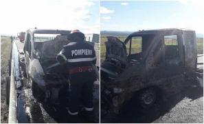 Maşină în flăcări pe A1, între Orăştie şi Sebeş. Focul a cuprins autoturismul în timp ce şoferul conducea