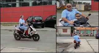 Un bunic din Timiş îşi pune nepotul în pericol, urcându-l pe scuter, în picioare