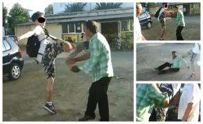 Teroare la Bacău, adolescent filmat de prieteni cum loveşte cu piciorul în cap un bătrân (Video)