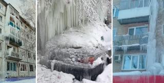 Blocuri din Saratov acoperite de gheaţă