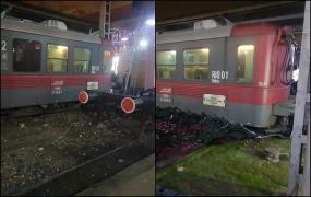 Accident în Gara de Nord din București! Un tren de călători a depășit parapetul de protecție și a intrat pe peron. Un vagon a deraiat