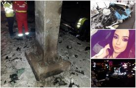 Noi imagini de la locul tragediei din Cluj, unde Gabi a murit după ce prietenul ei s-a izbit cu Mercedes-ul de un stâlp metalic (Video)