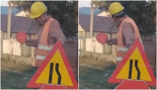 Circulaţie dirijată cu paleta de ping-pong, în Argeş. Un şofer a surprins imagini incredibile