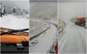 Viscol pe Transfăgărăşan, intervin drumarii pentru deszăpezire (Video)
