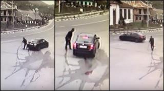 O şoferiţă a fost filmată cum loveşte cu maşina un bătrân în baston, la Vâlcea